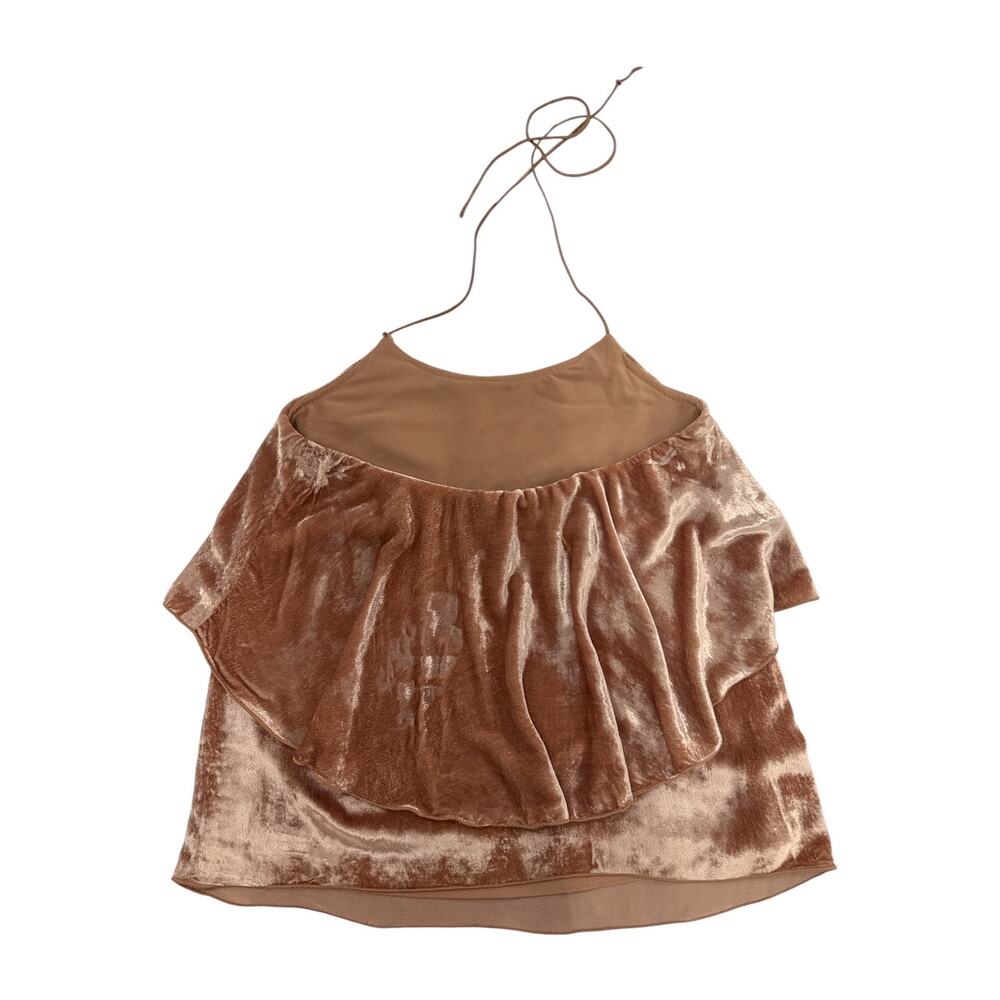 Alice + Olivia Velvet Silk Halter Crop Top Bronze Tiered Ruffle XS - Picture 3 of 8